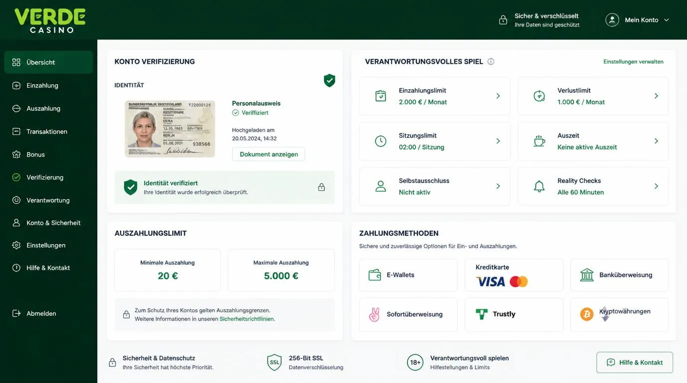 Geschützter Dokumentenupload mit Kontolimits und bestätigter Identitätsprüfung im Casino-Konto