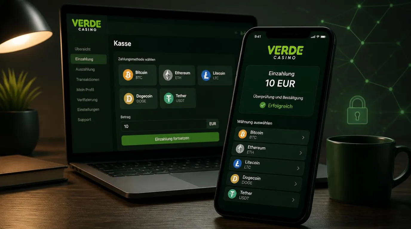 Krypto-Wallet auf einem Smartphone mit Bitcoin, Ethereum und USDT als Einzahlungsmethoden