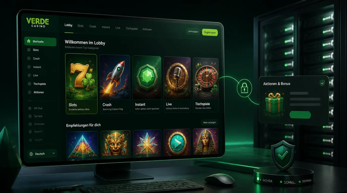 Moderne Casino-Plattform mit Spielauswahl, stabiler Oberfläche und klaren Bonusbereichen